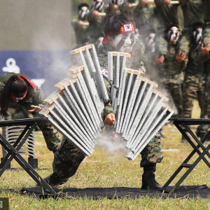 韓國(guó)慶建軍節(jié)69周年 特種兵空手劈磚