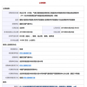 國(guó)家衛(wèi)星氣象中心風(fēng)云三號(hào)（02批）氣象衛(wèi)星地面應(yīng)用系統(tǒng)工程監(jiān)測(cè)分析服務(wù)系統(tǒng)Ⅱ期業(yè)務(wù)應(yīng)用軟件（FY-3北半球高寒區(qū)域氣候監(jiān)測(cè)及其預(yù)測(cè)應(yīng)用）研制中標(biāo)公告 ...